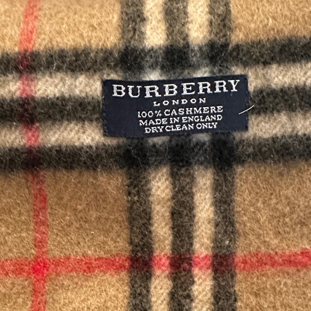 Burberry Tan and Red Cashmere Plaid Scarf